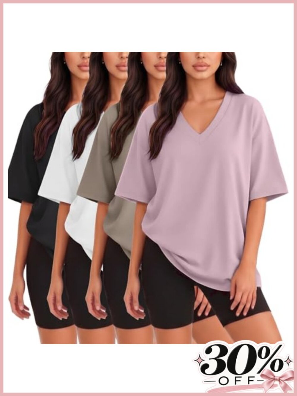 Oversized Drop Shoulder V-Neck T-Shirt 4 Pack Buttery Soft Workout Top